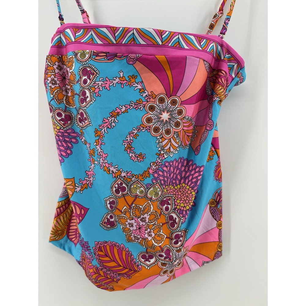 Trina Turk Tankini Top Only, Size 8, Pads, Gold Hardware Aqua Multi Color - Picture 2 of 8